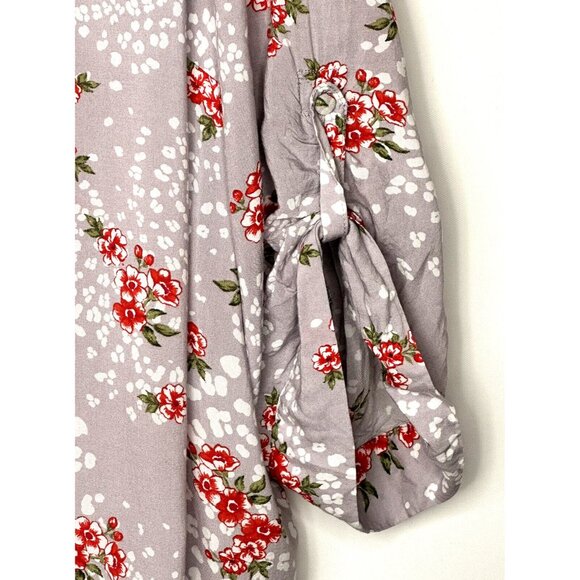 Torrid Womens Blouse Harper Challis Leopard Floral Print Gray Red Size 4 - Picture 5 of 10